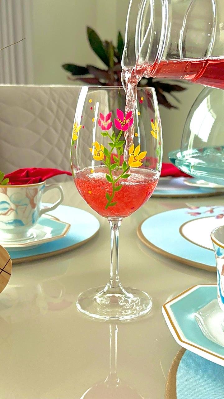 02und Taça de Vidro - Flores Pink e Amarelos Elegance Personalizada - 2