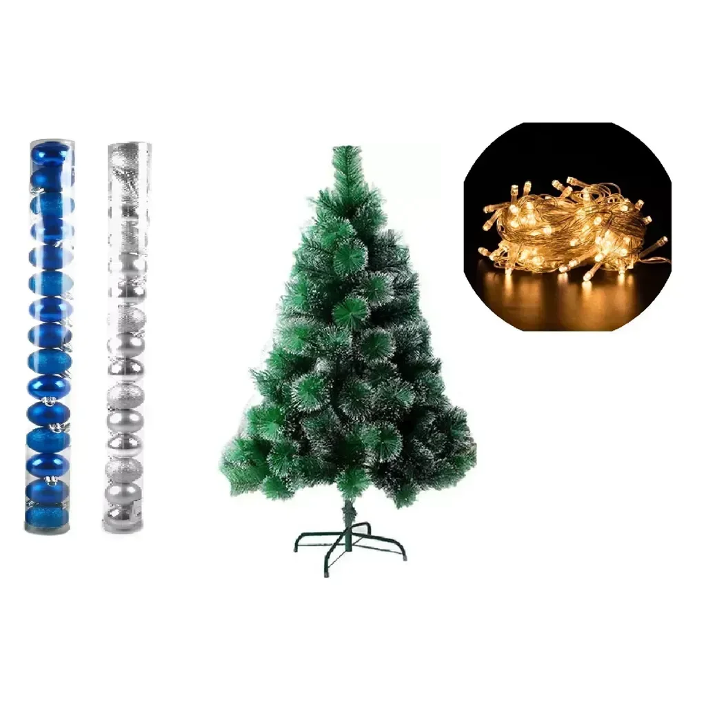 Arvore de Natal Pinheiro Nevada 1,2 Metros 90 Galhos com Enfeites