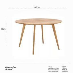 Mesa de Jantar Leda Base Metal 100cm Redonda Mdf Ttx - 3