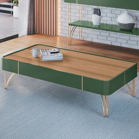 Mesa de Centro para Sala Pés de Aço Cadenza Pistache/castanho - Hb Móveis