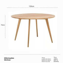 Mesa de Jantar Redonda Leda Base Metal 120cm Redonda - 3