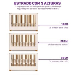 Berço Evolutivo 2 em 1 com Grades Palito em Madeira Maciça Baby Ananda Casatema - 3