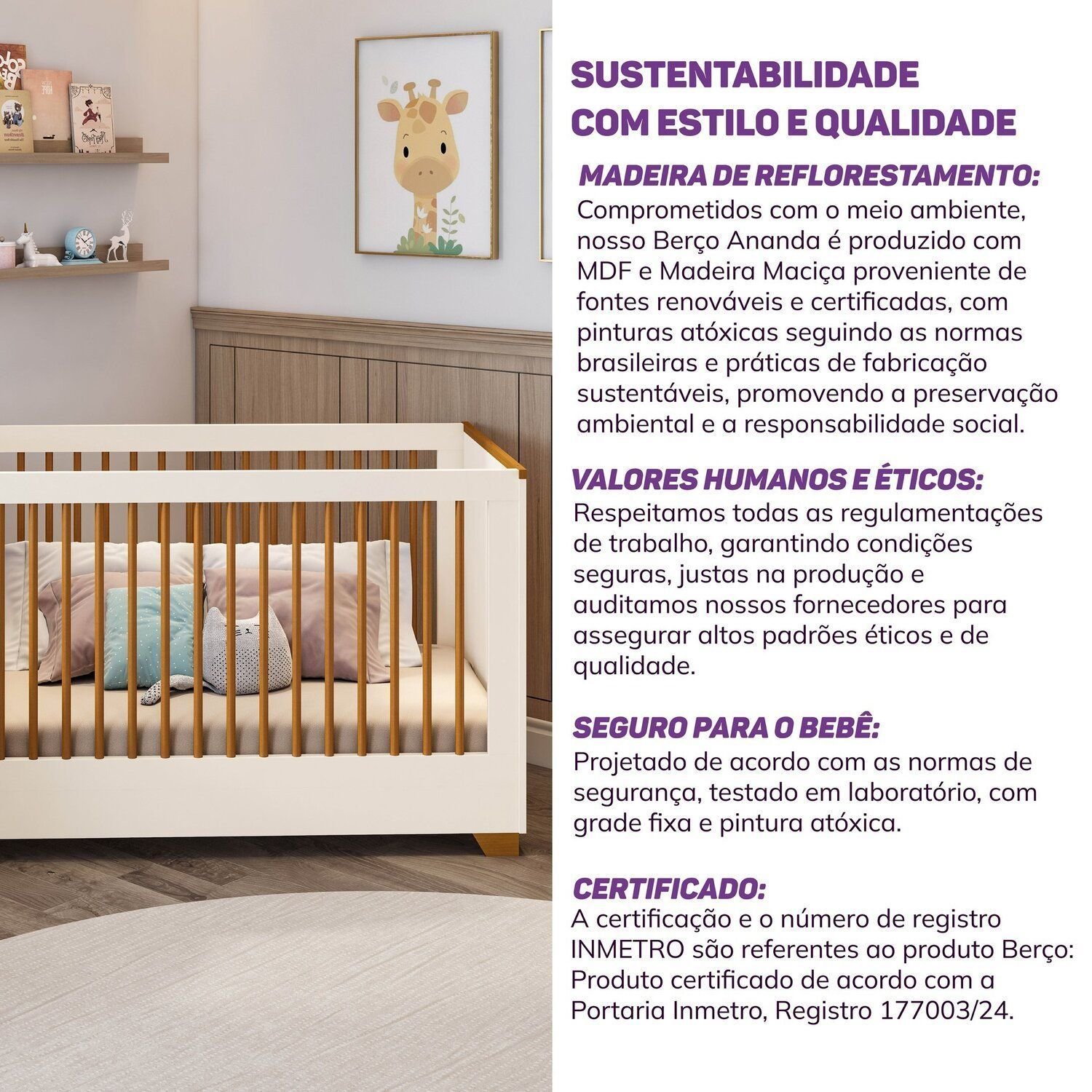 Berço Evolutivo 2 em 1 com Grades Palito em Madeira Maciça Baby Ananda Casatema - 7