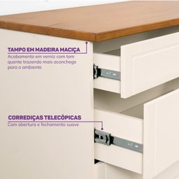Cômoda 5 Gavetas 1 Porta com Tampo em Madeira Maciça Baby Ananda Casatema - 5