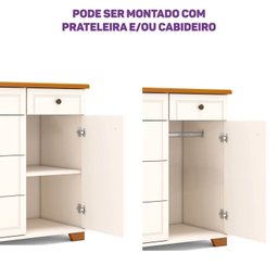 Cômoda 5 Gavetas 1 Porta com Tampo em Madeira Maciça Baby Ananda Casatema - 4