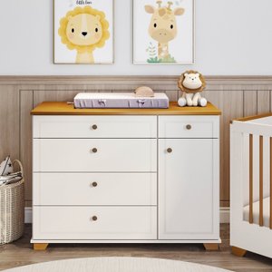 Cômoda 5 Gavetas 1 Porta com Tampo em Madeira Maciça Baby Ananda Casatema