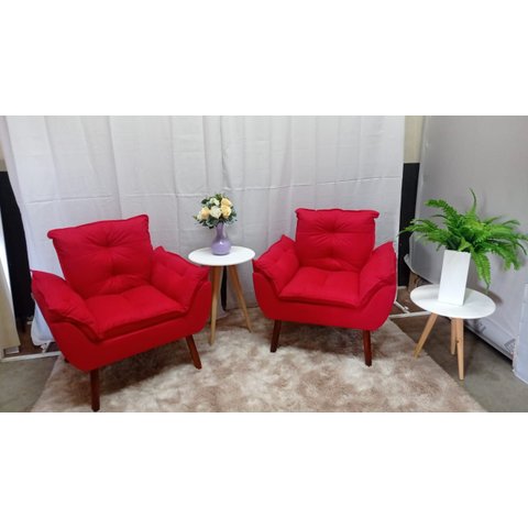 Kit 02 Poltrona Decorativa Opala Suede Vermelho -pandora Decor
