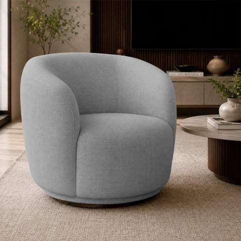 Poltrona Decorativa Sala de Estar Melissa Giratória Linho Cinza M1 - Monari Design