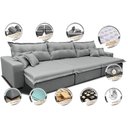 Ver imagem 3 de Sofá Retrátil e Reclinável 3.82m com Molas Ensacadas Cama inBox Prime Tecido Linho Cinza Claro