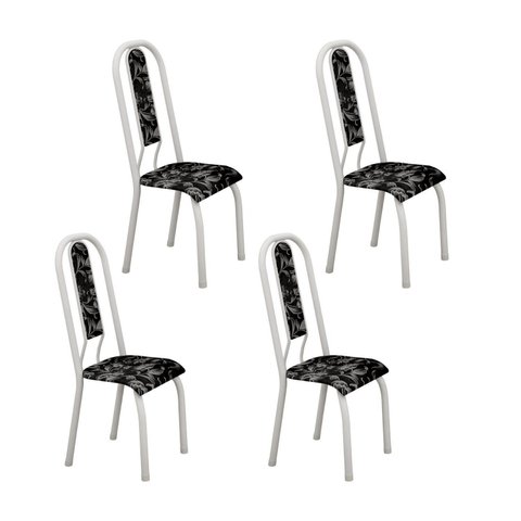 Kit com 04 Cadeiras 105cm x 50cm x 41cm Fortaleza Branco/Floral Preto