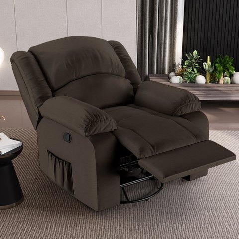 Poltrona do Papai Reclinável Sala de Cinema Madrid Glider Manual Giratória Massagem USB PU Marrom G2