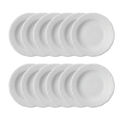Jogo 12 Pratos Fundos Pomerode Brancos 24 Cm Porcelana Schmidt