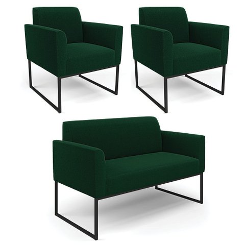 Namoradeira e 2 Poltronas Industrial Preto Marisa Bouclê Verde D03 - D’Rossi