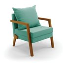 Ver imagem 1 de Poltrona Alice Suede Base De Madeira Cor Azul Turquesa