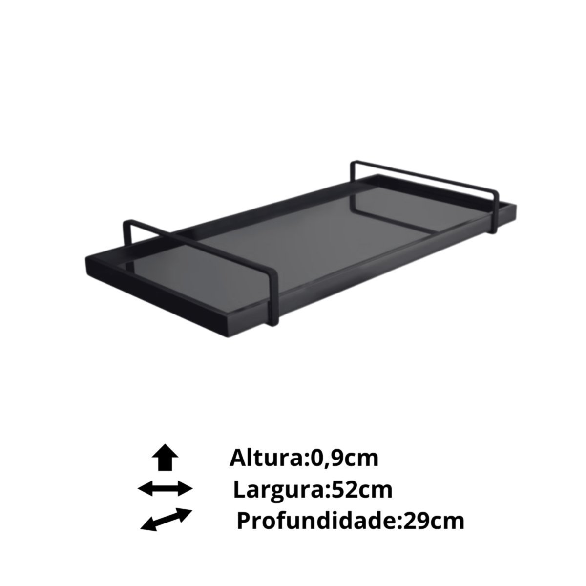 Bandeja Espelhada Zeus Mdf Laca 52x29 Cm com Alça Ouro - Bordinhon: Preto - 3