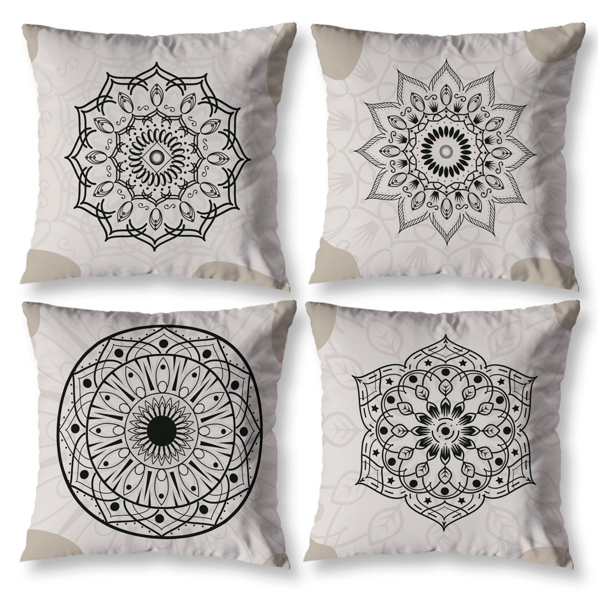 Kit 4 Capa de Almofada 40cm X 40cm Decorativas Estampadas Digital Sala Sofá Quarto Mandala Bege - 1