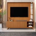 Ver imagem 1 de Estante Home Theater para TV até 75 Polegadas Ripado com LED e Espelho 100% MDF e Pés em Madeira Maciça 190,5CMX179CM Linha Açaí Marrom