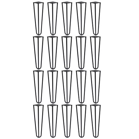 Kit 20 Pés de Metal 25 CM Hairpin Legs Mesas de Centro Puffs Preto