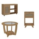 Ver imagem 2 de Kit para Sala de Estar Rack e Mesa de Centro e Mesa de Lateral de Apoio Sampa Marrom 100% MDF
