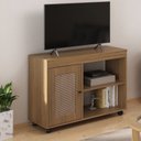 Ver imagem 4 de Kit para Sala de Estar Rack e Mesa de Centro e Mesa de Lateral de Apoio Sampa Marrom 100% MDF