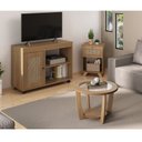 Ver imagem 1 de Kit para Sala de Estar Rack e Mesa de Centro e Mesa de Lateral de Apoio Sampa Marrom 100% MDF