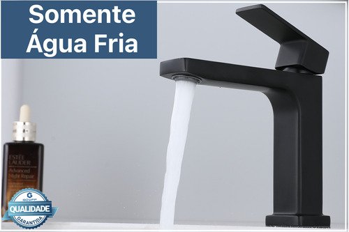 Torneira Água Fria em Metal Preto Fosco Quadrada Baixa de Bancada - 2