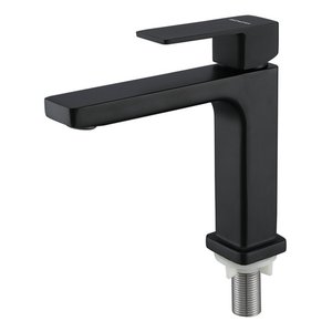 Torneira Água Fria em Metal Preto Fosco Quadrada Baixa de Bancada