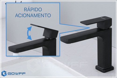 Torneira Água Fria em Metal Preto Fosco Quadrada Baixa de Bancada - 8