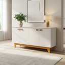 Ver imagem 1 de Buffet para Sala de Jantar 4 Portas com Pés de Madeira Maciça Suécia Off White/Nevaska/Cerejeira
