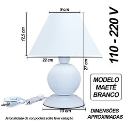 Abajur Moderno Decoração Quarto Sala Luminária Maetê Branca Cúpula Branca - 3