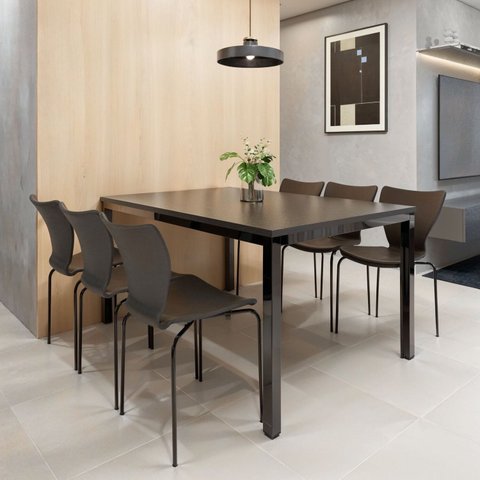 Conjunto Sala de Jantar 6 Lugares Retangular Tampo MDF 160x85cm Mesa Smart com Cadeiras Mono Preto