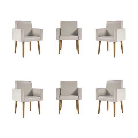 Kit 6 Poltronas Nina Decorativa Recepção Sala Oferta Courino Cor:courino Bege