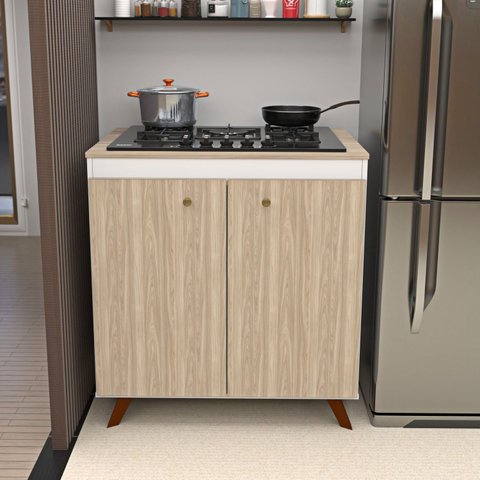 Balcão 2 Portas para Cooktop 4 Bocas Bege/Carvalho/Branco