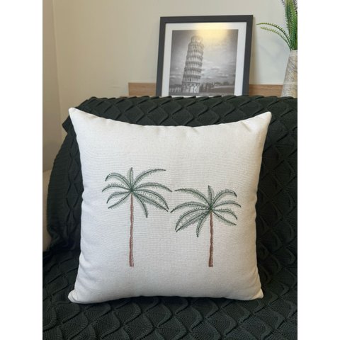 Almofada Linho Bordada Coqueiro Verde 45x45cm Com Enchimento