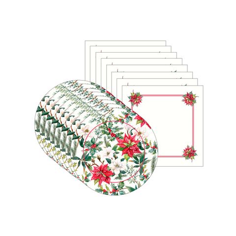 Kit Sousplat + Guardanapo Natal Flores - 8 Peças - sem Base