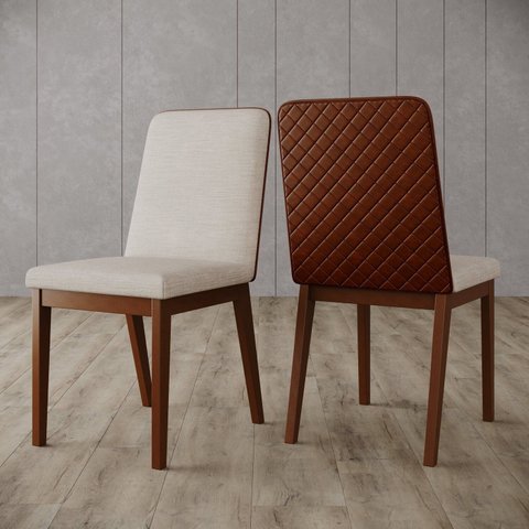Conjunto 2 Cadeiras para Mesa de Jantar Elena Bege/Nature/Caramelo