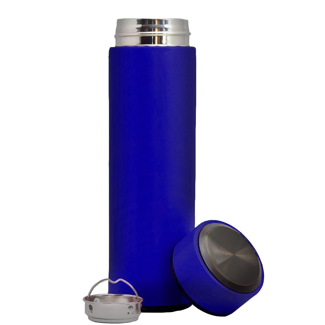Garrafa Térmica Inteligente De Inox 500ml Tampa C/Sensor De Temperatura Led Água Café Chá Azul