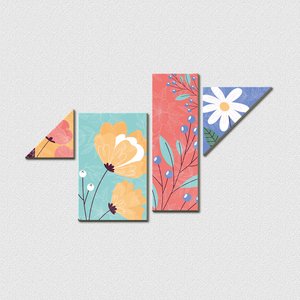 Flores delicadas e coloridas - Quadro ou placa decorativa com 4 peças - 6mm - Placa decorativa - Sof