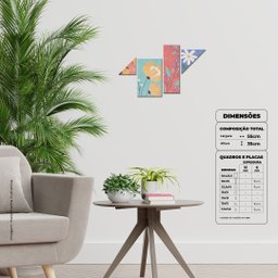 Flores delicadas e coloridas - Quadro ou placa decorativa com 4 peças - 6mm - Placa decorativa - Sof - 2