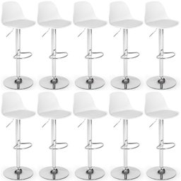 Kit 10 Banqueta Alta Leda Estofada com Base Giratória e Regulagem de Altura - Branco - 1