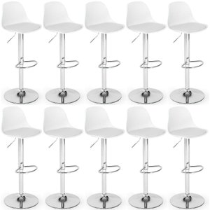 Kit 10 Banqueta Alta Leda Estofada com Base Giratória e Regulagem de Altura - Branco