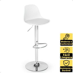 Kit 10 Banqueta Alta Leda Estofada com Base Giratória e Regulagem de Altura - Branco - 2