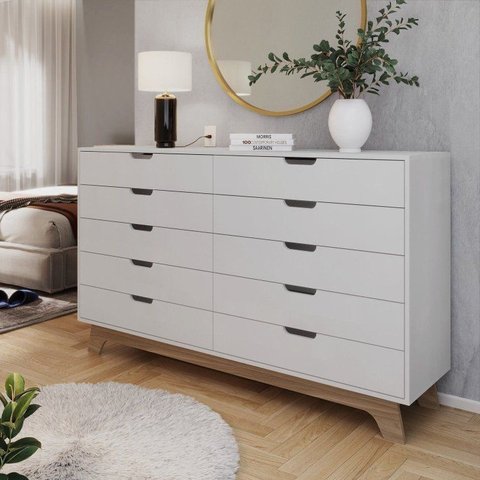 Cômoda Alice 10 Gavetas em 100% MDP/MDF Yescasa Branco/Louro Freijó
