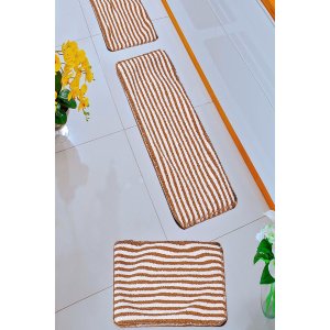 Kit Tapete Cozinha 3 Peças Listras Caramelo Modelo Ouro