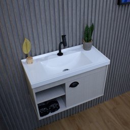 Gabinete Armario para Banheiro 100% MDF com Cuba - Monza Lineo 60cm - 6