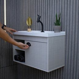 Gabinete Armario para Banheiro 100% MDF com Cuba - Monza Lineo 60cm - 7