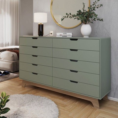 Cômoda Alice 10 Gavetas em 100% MDF Yescasa Verde/Louro Freijó