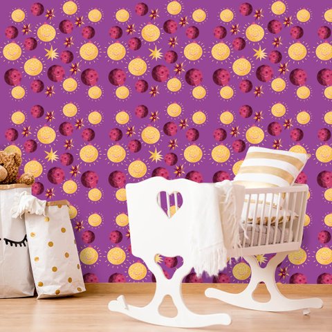 Papel de Parede Infantil - Lua, Sol e Estrelas 6 Arte Destaque 2,50 Metros