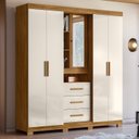 Ver imagem 1 de Guarda-Roupa Casal com Espelho 5 Portas 3 Gavetas 4 Nichos e Pés Eldorado Marrom/Freijo/Off White