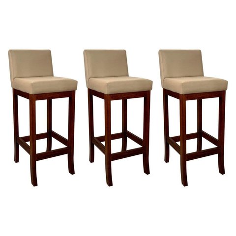 Conjunto 03 Banquetas Média em Madeira Maciça Nápoles Bege/Pinhão